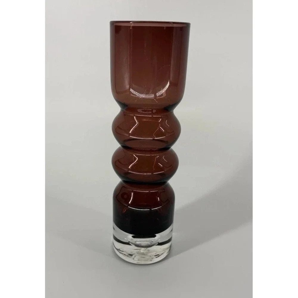 Vintage MCM Aseda Glasbruk Bo Bergstrom Amethyst Glass Bubble Vase Sweden 8